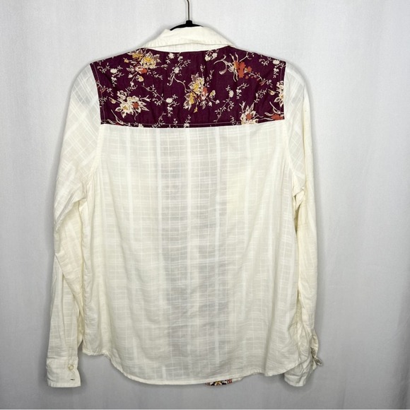 BKE / cream red western style boho printed button up shirt / S - Picture 2 of 7
